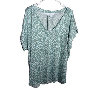 Bunulu T-Shirt Women's 2X V-Neck Short Sleeve Printed Knit Casual Top Blue